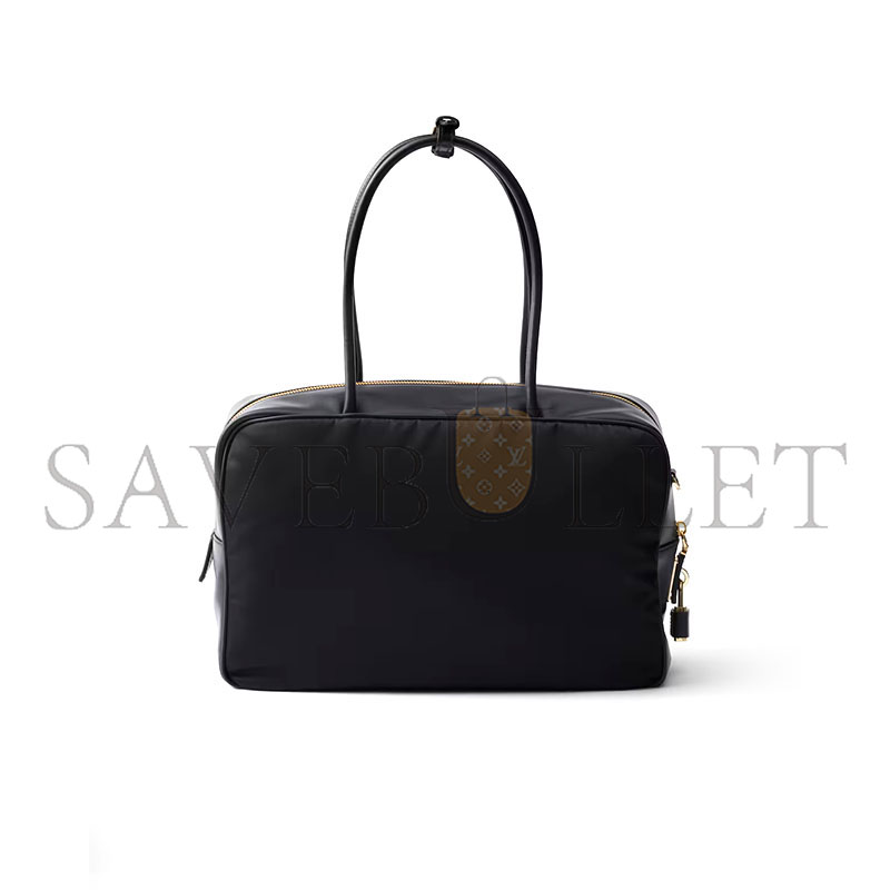 PRADA LARGE RE-NYLON AND LEATHER TOP-HANDLE BAG WITH PADLOCK 1BB131 (34*23*10cm)